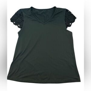 SHEIN Black Crochet Lace Sleeve Top Plus Size M Boho Chic